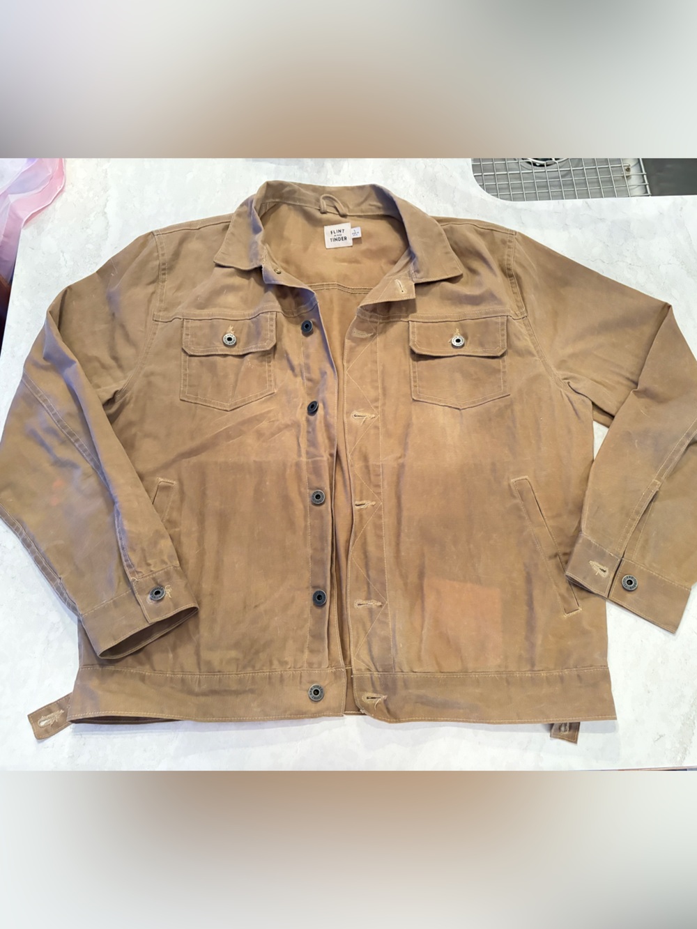 Flint and Tinder Unlined Waxed Trucker Jacket Field Tan Large Made in USA